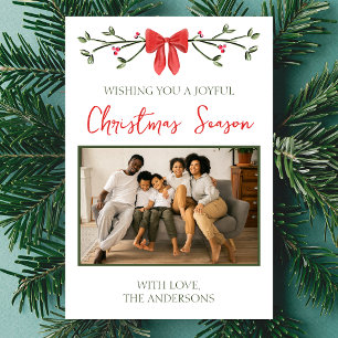 Carte photo de Noël personnalisée avec Bow & Holly