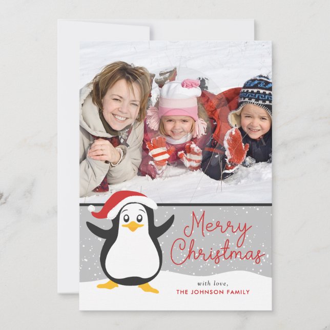 Carte photo de Noël Pingouin mignon (Devant)