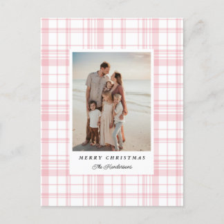 Carte photo de Noël Pink En vichy Plaid Tartan