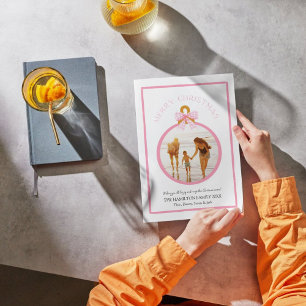 Carte photo de Noël Pink Gingham Bow Coquette