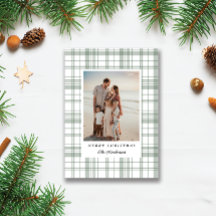 Carte photo de Noël Plaid Flannel Cosy - Vert