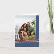 Carte photo de Noël pliée au ruban bleu