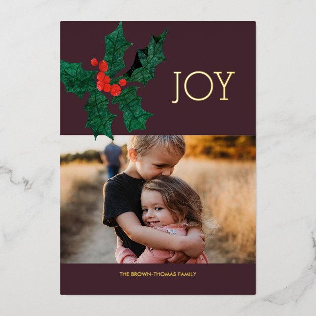 Carte photo de Noël Poinsettia Foil (Recto)