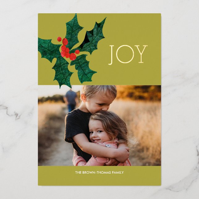 Carte photo de Noël Poinsettia Foil (Recto)