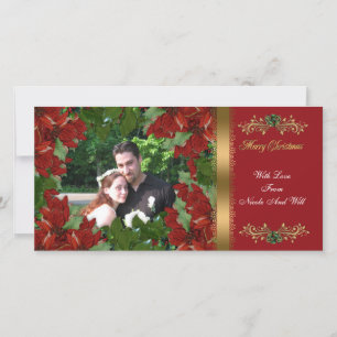 Carte photo de Noël poinsettias rouges classiques
