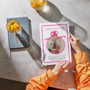 Carte photo de Noël Pop of Pink Bow Coquette