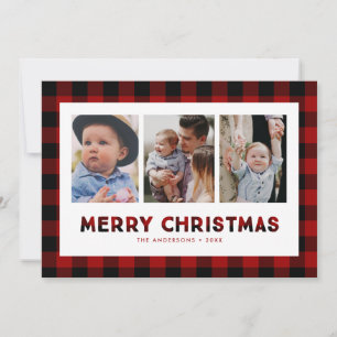 Carte photo de Noël Red Buffalo Plaid Triptyque