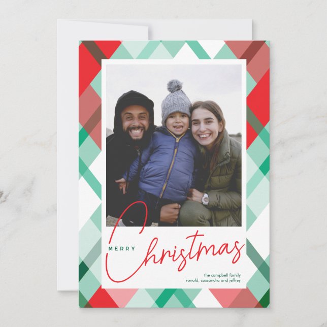Carte photo de Noël Red Green Plaid (Devant)