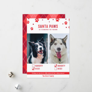 Carte photo de Noël Red Naughty ou Nice Two Dog