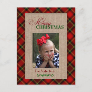 Carte photo de Noël Red Plaid et Burlap