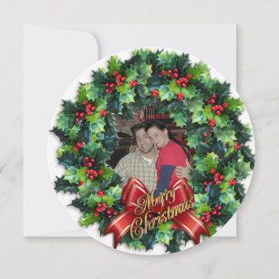 Carte photo de Noël ronde couronne