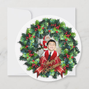 Carte photo de Noël ronde couronne