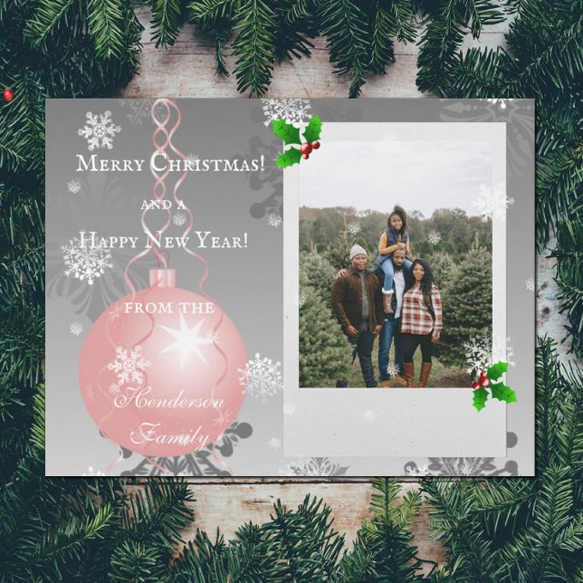 Carte photo de Noël rose fantaisie (Pink Fancy Christmas Ornament Holiday Photo Card)