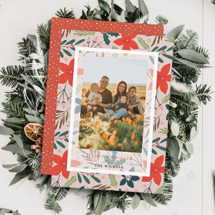 Carte photo de Noël rose floral
