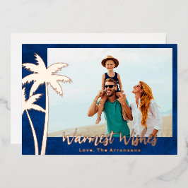 Carte photo de Noël rose Gold Foil Palm Tree