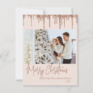 Carte photo de Noël rose Parties scintillant or