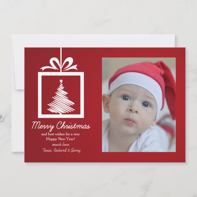Carte photo de Noël rouge et blanc (Devant)