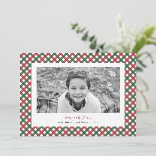 Carte photo de Noël rouge et vert (Debout devant)