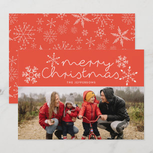 Carte photo de Noël rouge Whimsical Snowflakes
