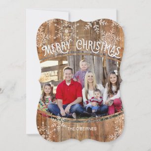 Carte photo de Noël rustique, Snowflakes sur bois