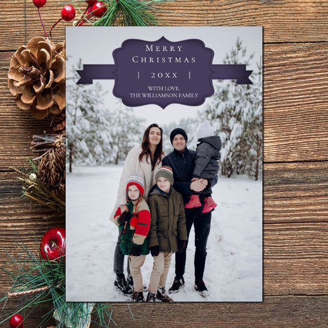 Carte photo de Noël simple et moderne violet (Purple Modern and Simple Christmas Photo Card)