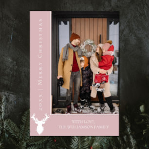 Carte photo de Noël simple Reindeer   Rose