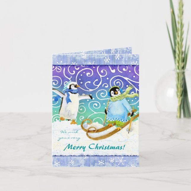 Carte photo de Noël Ski Penguin (Devant)