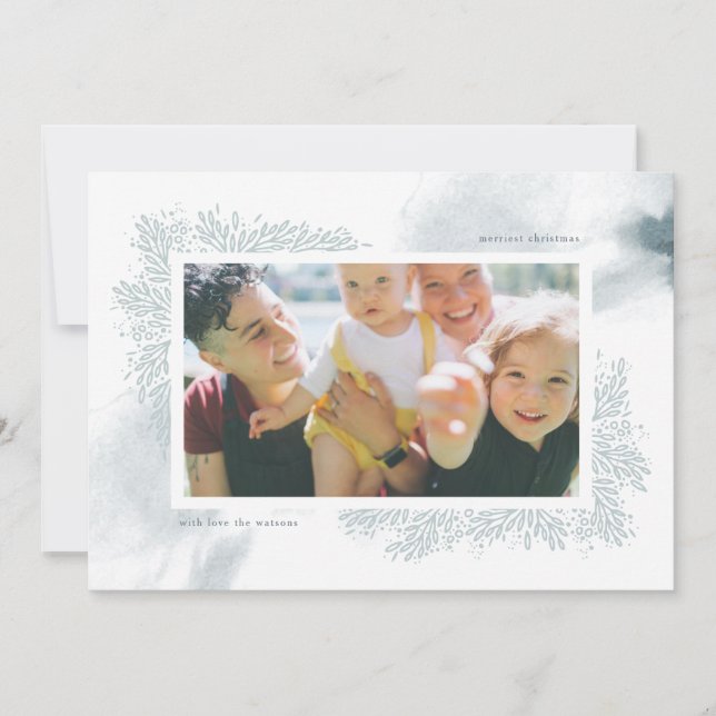 Carte photo de Noël Soft Blue Watercolor (Devant)