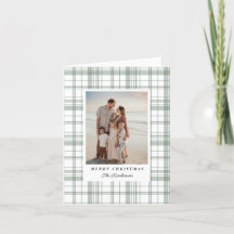 Carte photo de Noël Tartan Plaid En vichy vert