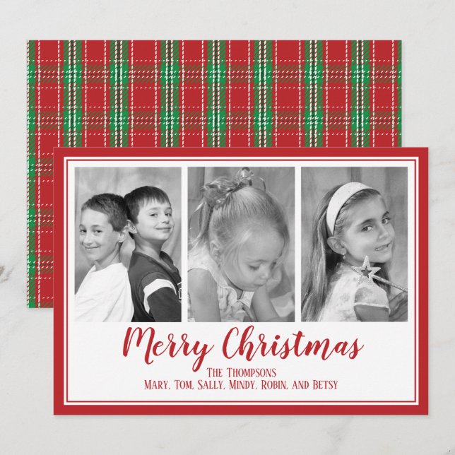 Carte photo de Noël Tartan Plaid Multi Photo (Devant / Derrière)