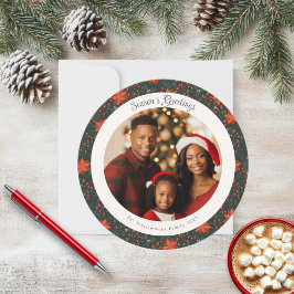 Carte photo de Noël traditionnelle Red Poinsettia