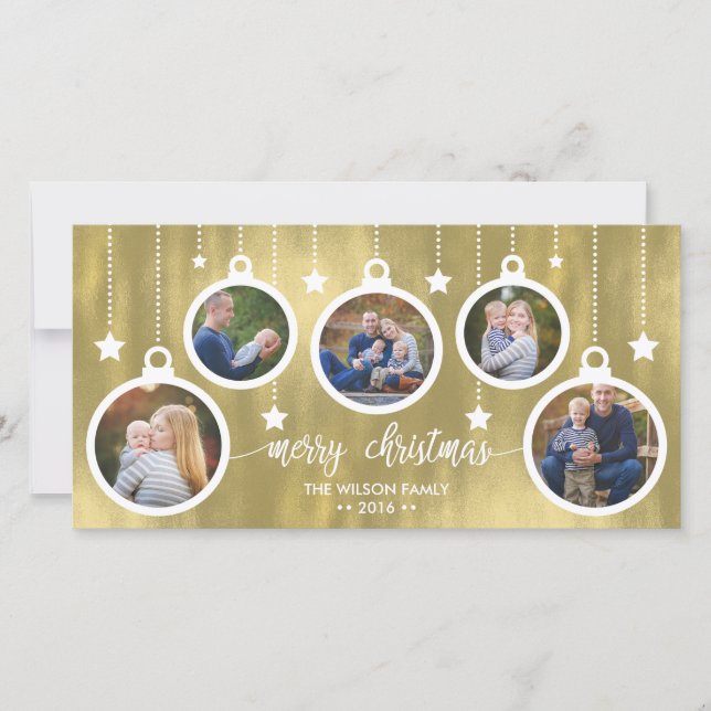 Carte photo de Noël, Vacances, Ornements (Devant)