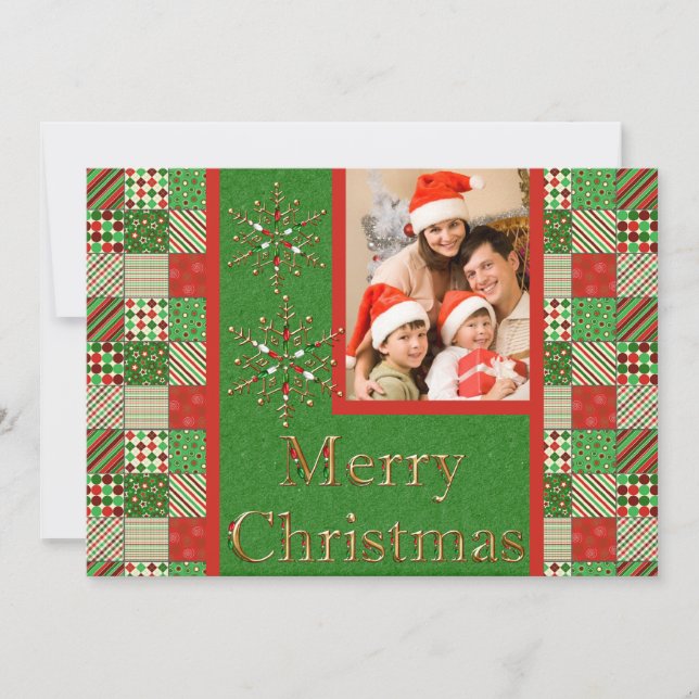 Carte photo de Noël verte, rouge et crème (Devant)