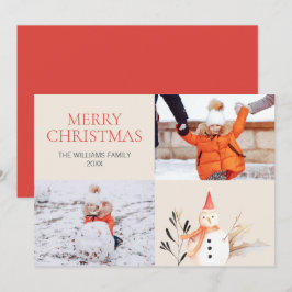 Carte photo de Noël vintage Holiday Snowman