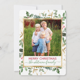 Carte photo de Noël Watercolor Winter Greenery