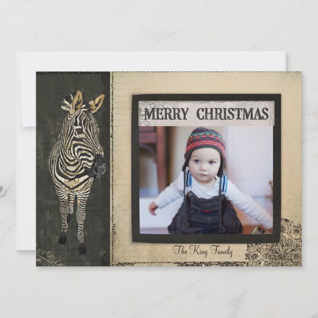 Carte photo de Noël Zebra noir et ivoire (Devant)