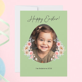 Carte photo de Pâques avec cadre d'Oeuf Floral - V
