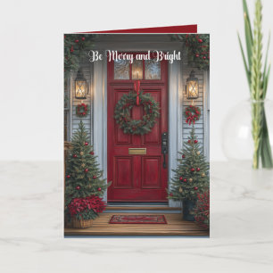 Carte Photo De Porte De Fêtes Rouge Soyez Joyeux Et Lumi