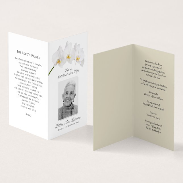 Carte photo de prière commémorative funéraire simp (Intérieur et extérieur)