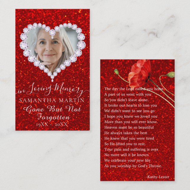Carte photo de prière commémorative Gold Heart (Devant / Derrière)
