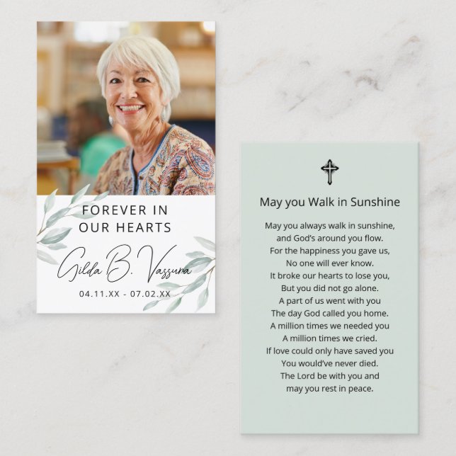 Carte photo de prière funéraire de Foliage (Devant / Derrière)