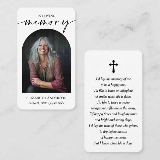 Carte photo de prière funéraire moderne (Devant / Derrière)