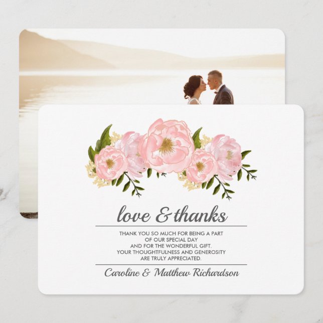 Carte Photo de Remerciement de Mariage aux Pivoine (Devant / Derrière)