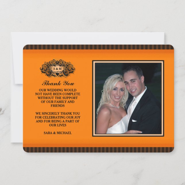 Carte photo de remerciement - Orange et Noir (Devant)