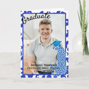 Carte Photo de remise de diplôme Imprimé léopard bleu