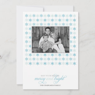 Carte photo de Retro Blue Snowflake Holiday Photo 