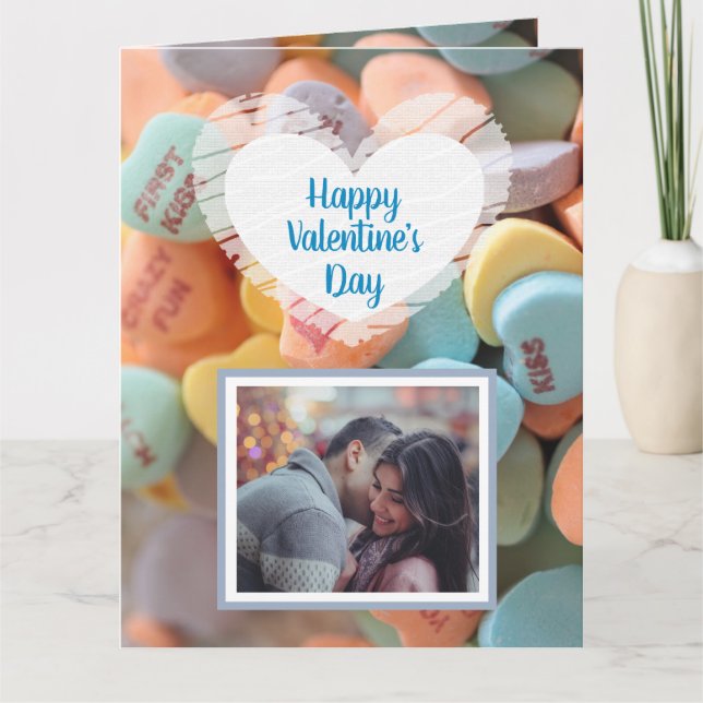 Carte photo de Saint-Valentin avec coeurs en bonbo (Devant)