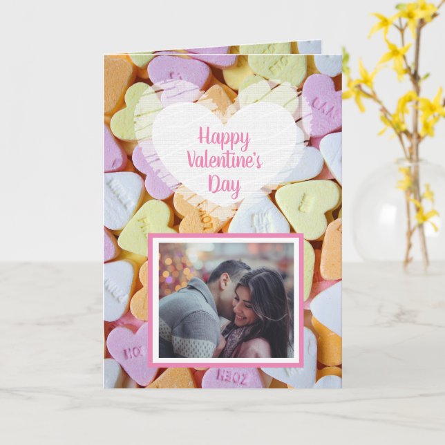 Carte photo de Saint-Valentin avec coeurs en bonbo (Fleur jaune)