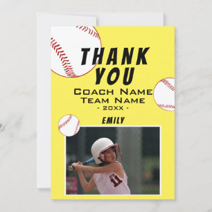 Carte photo de softball jaune Merci