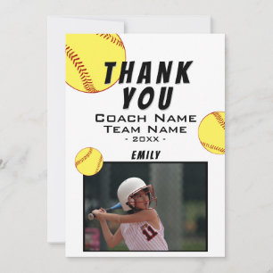 Carte photo de softball jaune Merci